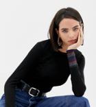 Warehouse Sweater With Metallic Stripe Cuff In Black - Black