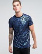 Asos Longline Muscle T-shirt With All Over Metallic Leopard Print - Black