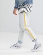 Asos Recycled Double Pleat Jeans In Ecru With Side Stripe - White