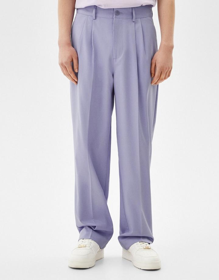 Bershka Loose Fit Smart Pants In Lilac-purple