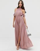 Asos Design Halter Pleated Bow Back Maxi Dress-pink