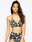 Asos Fuller Bust Winter Paisley Print Cross Over Pleat Bikini Top Dd-f - Winter Paisley Print