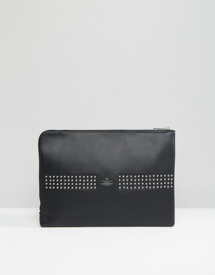 Asos Clutch Document Case With Studding In Black - Black