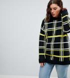 Asos Curve Oversized Sweater With Check Pattern - Black