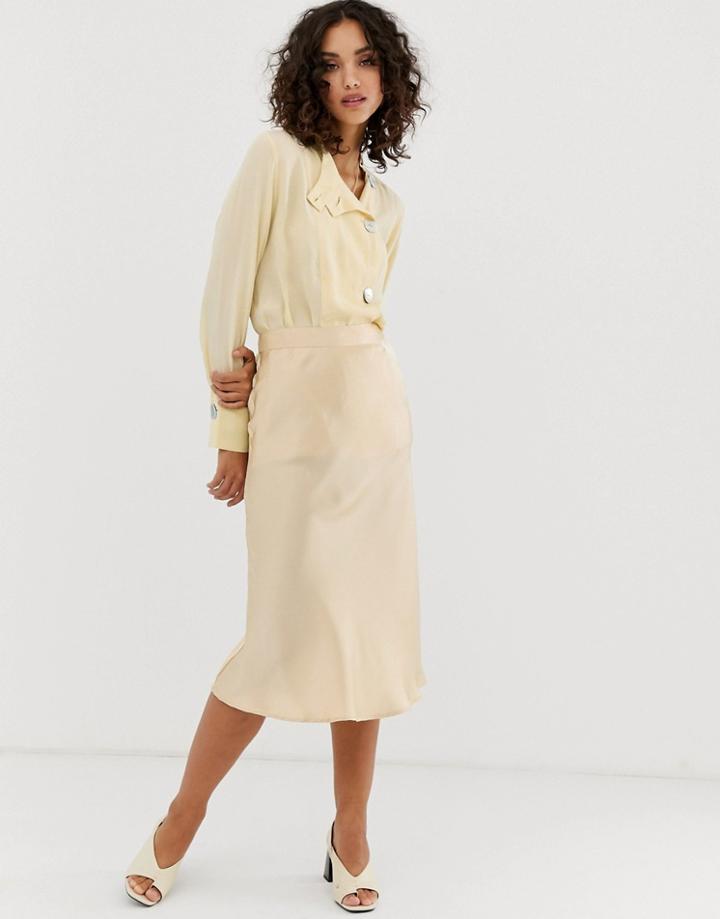 Pieces Satin Midi Skirt - Beige