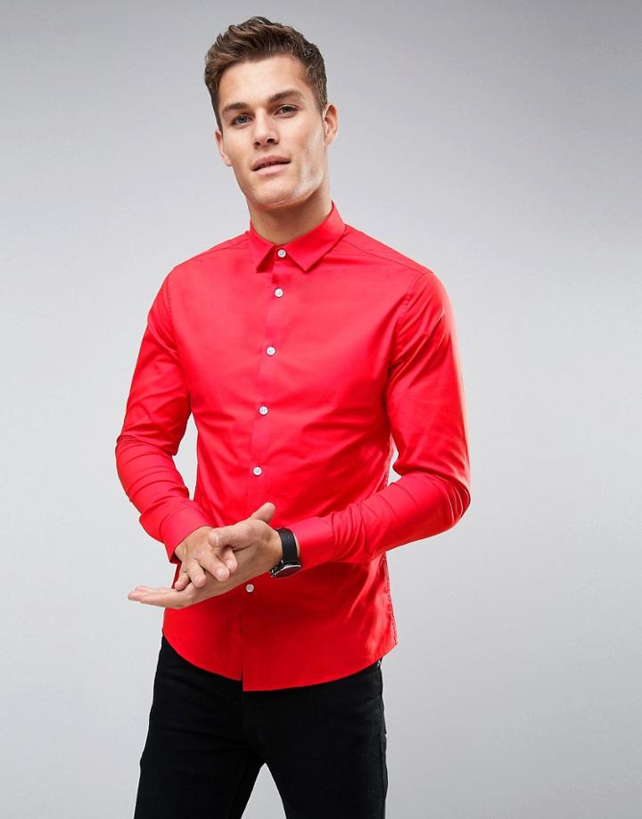 Asos Skinny Shirt In Red - Red