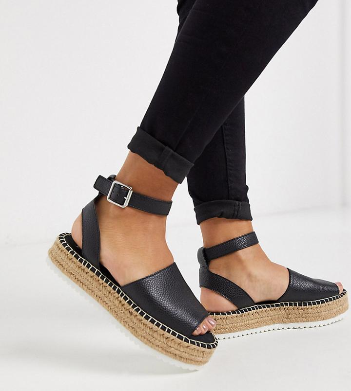Asos Design Wide Fit Jupiter Flatform Espadrille Sandals In Black