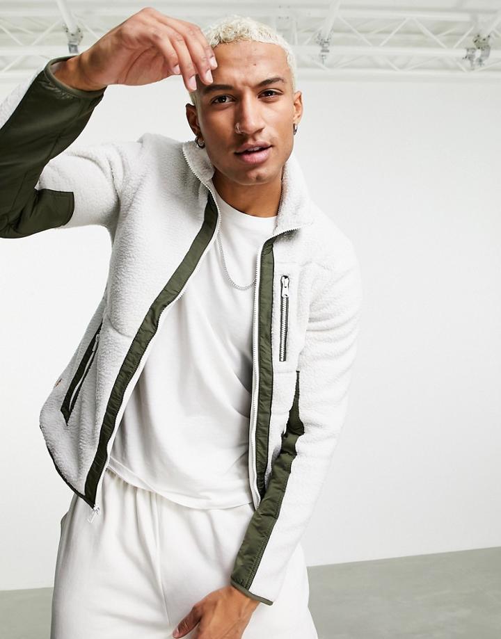 Timberland Mix Media Sherpa Fleece Jacket In White Sand