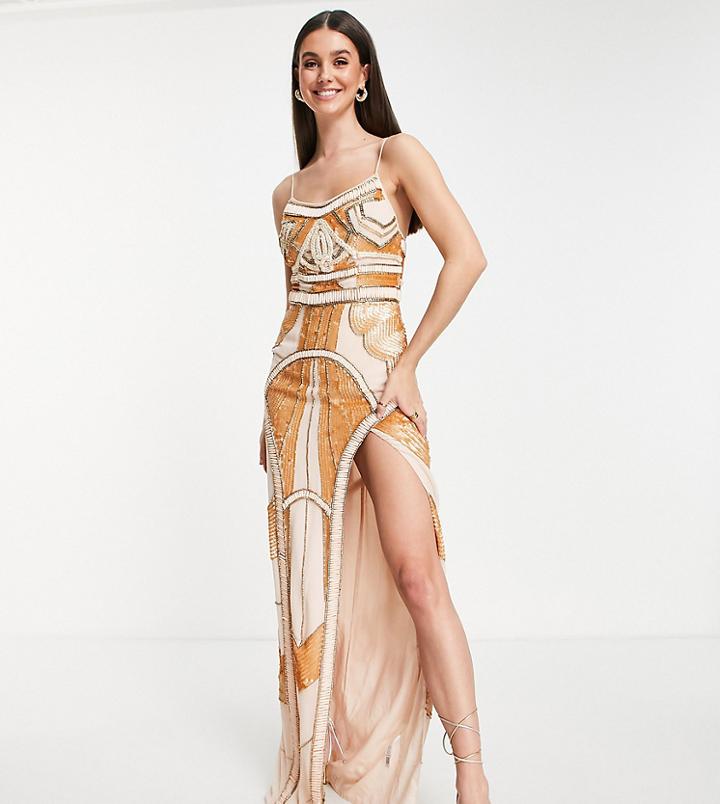Asos Design Tall Balaeric Embellished Maxi Dress In Blush-pink