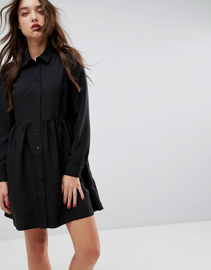 Asos Smock Shirt Mini Dress - Black
