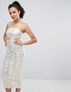 Prettylittlething Premium Lace Bandeau Sequin Midi Dress - White