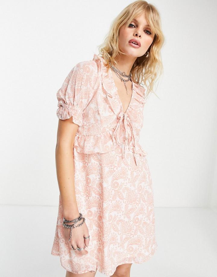 Violet Romance Ruffle Front Smock Dress In Paisley Print-multi