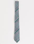 Asos Design Slim Tie In Black And Green Check-multi