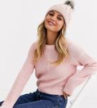 Stitch & Pieces Exclusive Blush Pom Beanie Hat-pink
