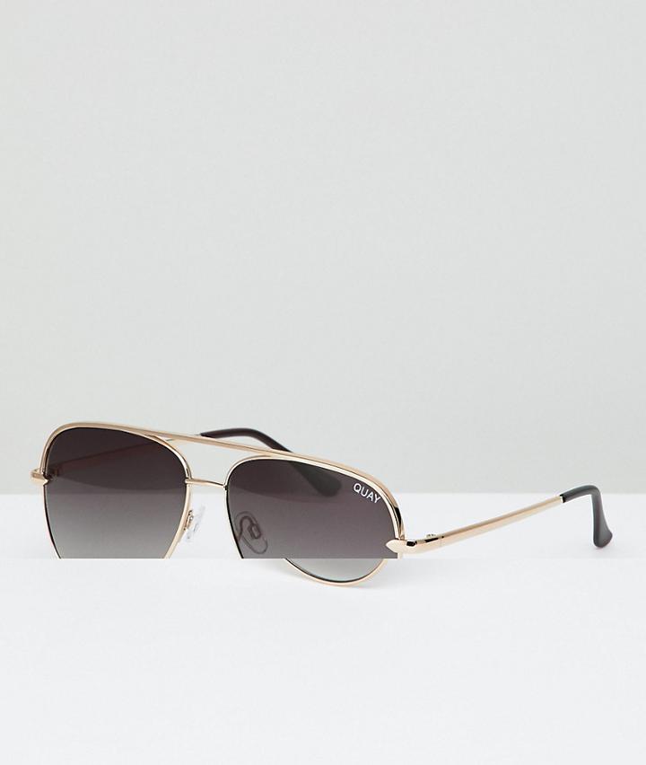 Quay Australia X Desi Sahara Aviator Sunglasses In Gold/smoke - Gold