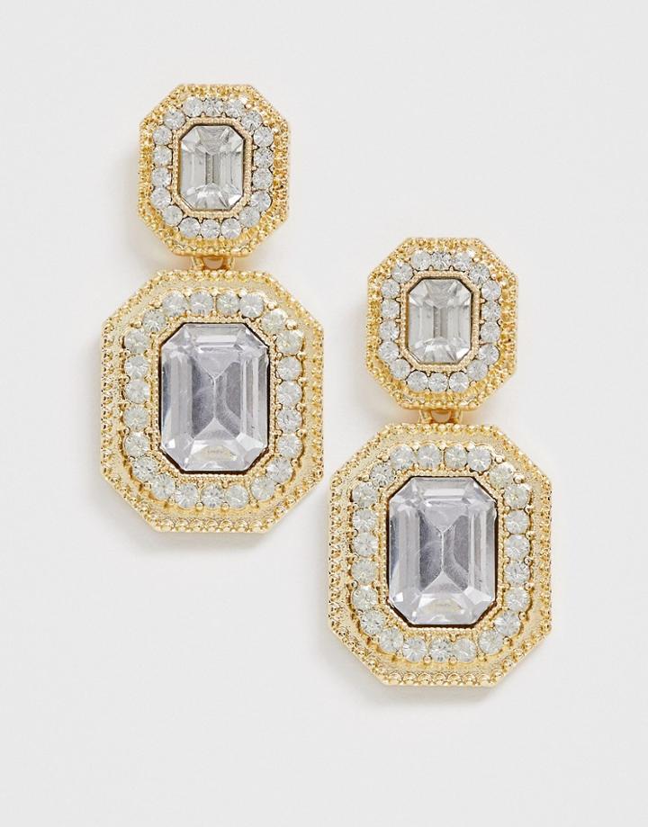 Asos Design Earrings With Crystal Stone Set Drop In Gold Tone - Gold