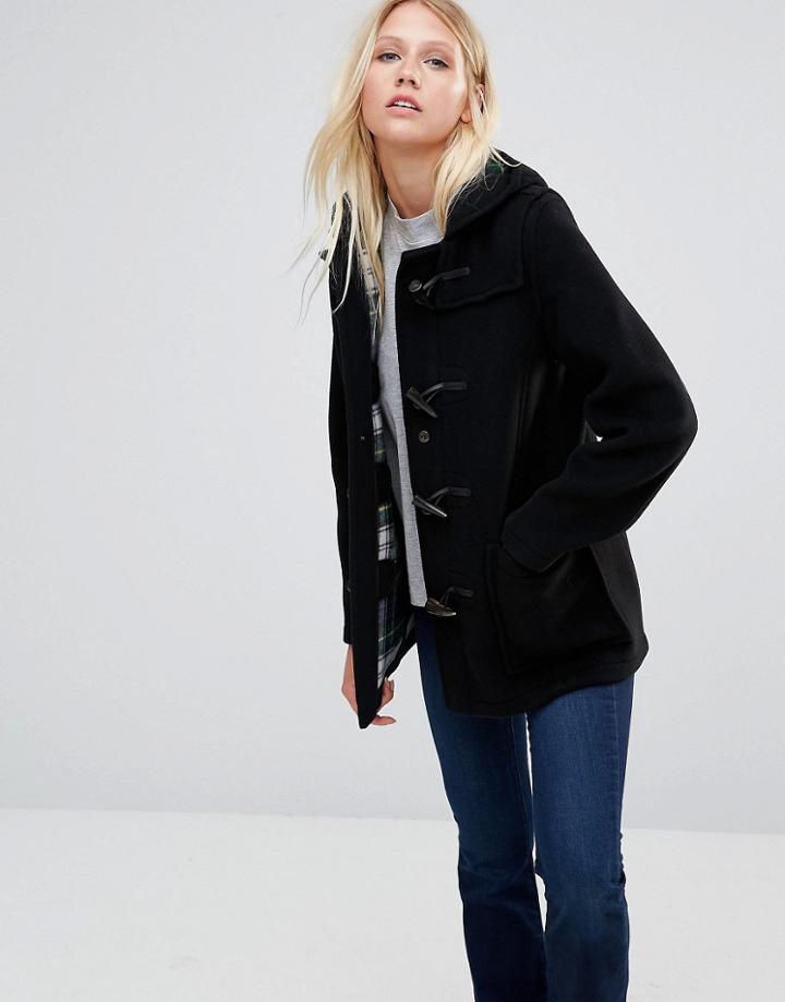 Gloverall Mid Slim Duffle Coat In Black - Black