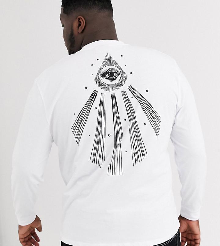 Asos Design Plus Relaxed Long Sleeve T-shirt With Mystical Style Large Back Print-white