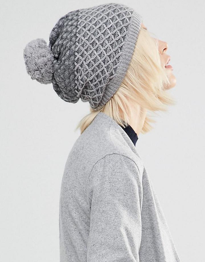 Alice Hannah Vintage Diamond Stitch Beanie - White