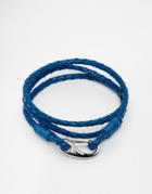 Seven London Plaited Leather Wrap Bracelet In Blue - Blue
