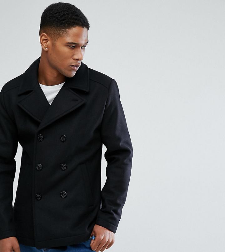 Jack & Jones Originals Wool Pea Coat - Black