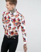 Devils Advocate Fall Flower Print Slim Fit Shirt - Black
