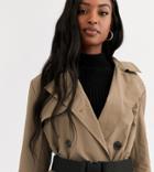 Asos Design Tall Seatbelt Trench Coat In Stone-neutral
