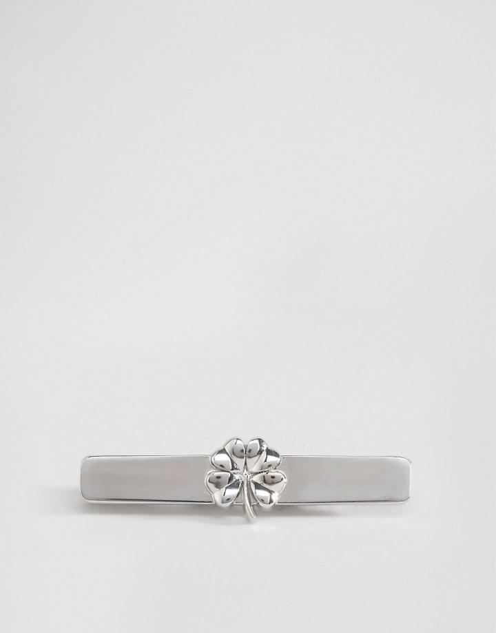 Asos Tie Bar With Lucky Four Leaf Clover - Silver