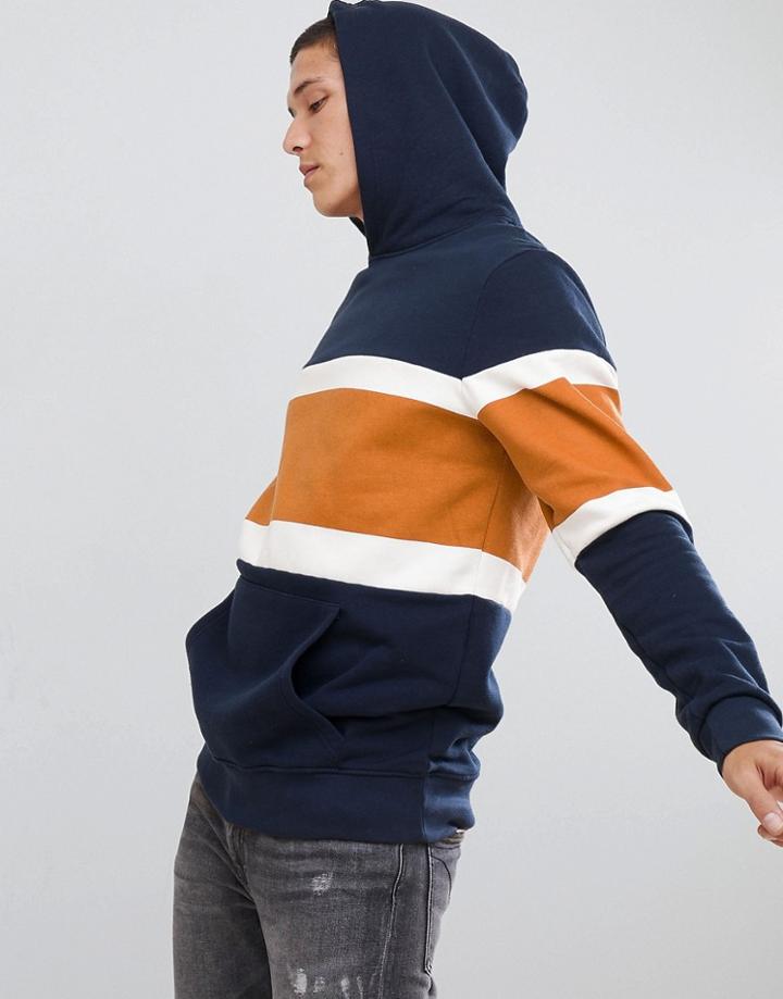 Pull & Bear Color Block Hoodie In Navy - Navy