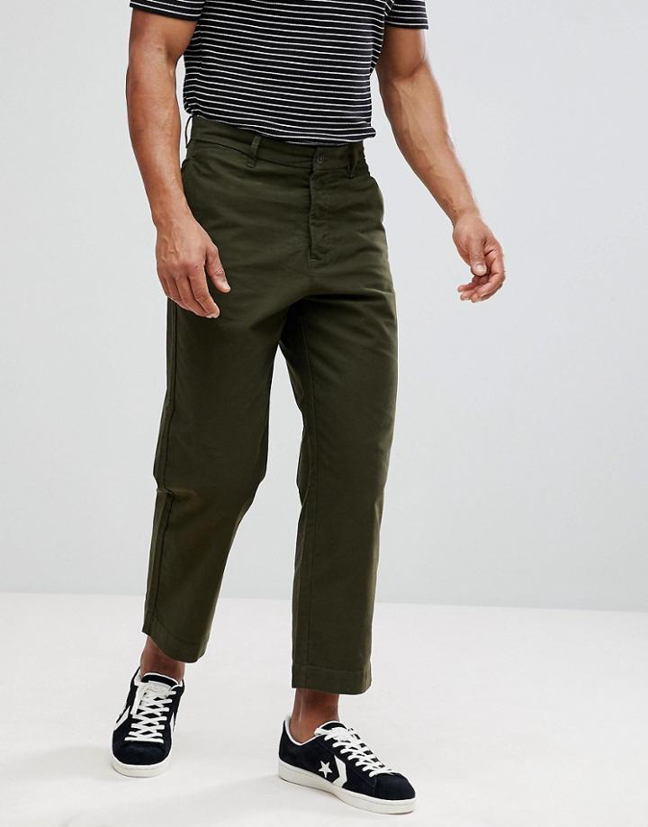 Celio Wide Leg Cropped Pants In Khaki - Green