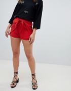 River Island Tie Front Shorts-red