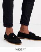 River Island Wide Fit Suede Loafers In Black