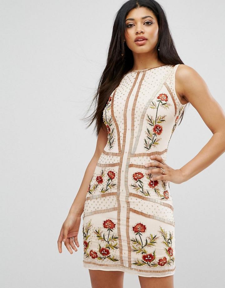 Frock And Frill Floral Embellished Shift Dress - Pink