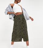 Asos Design Tall Button Through Midi Skirt With Deep Pocket Detail In Yellow Floral And Spot Print-multi