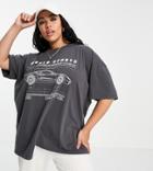 Asos Design Curve Oversized T-shirt With World Sport Graphic In Washed Charcoal-grey