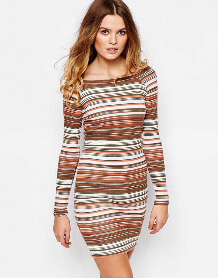 First & I Off Shoulder Striped Bodycon Dress - Multi Stripe