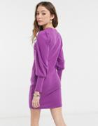 Asos Design Super Soft Puff Sleeve Mini Dress In Violet-purple