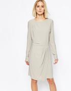 Selected Milan Dress With Drape Skirt - Gray
