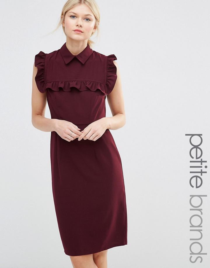 Alter Petite Pencil Dress With Frill Bib - Red