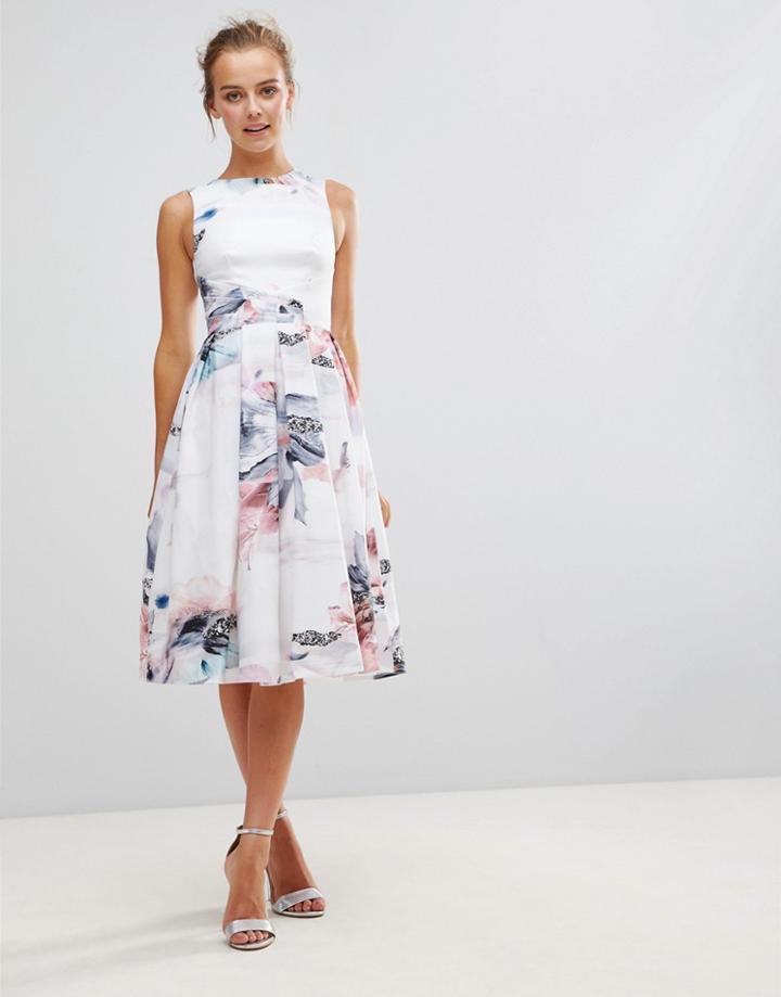 Little Mistress Floral Print Midi Pleated Dress - Multi