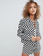 Asos Design Denim Jacket In Checkerboard Print - Multi