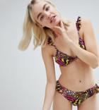 Monki Animal Bright Ruffle Side Bikini Bottoms - Multi