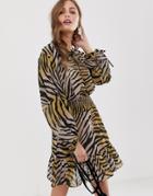 Asos Design Mini Dress With Elasticated Waist In Colored Zebra Print-multi