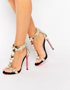 Carvela Gain Black & Gold Metal Pyramid Heeled Sandals - Gold