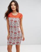 Lavand Tie Print Panel Shift Dress - Multi