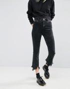 Asos Cropped Bell Flare Jeans In Extreme Black - Black