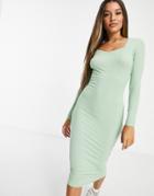 Missguided Ribbed Midi Dress In Sage-green
