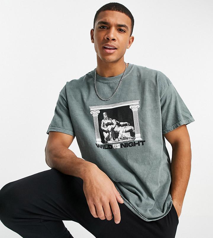 New Look Oversized T-shirt With 'wild Night' Art Print In Green