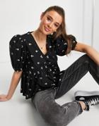 Miss Selfridge Embroidered Button Through Blouse In Black Daisy