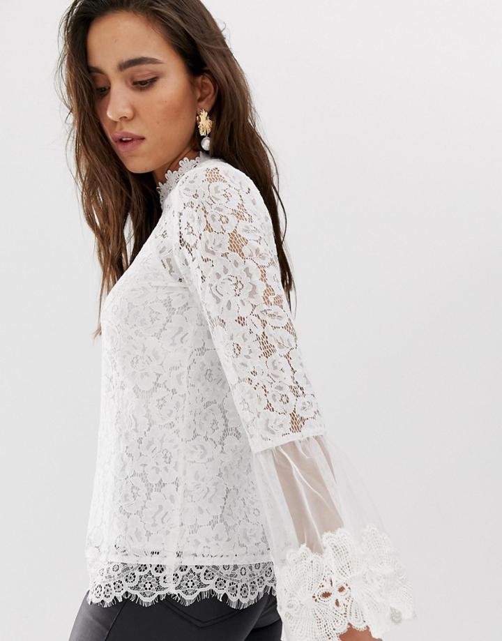 River Island Lace Blouse In White-cream